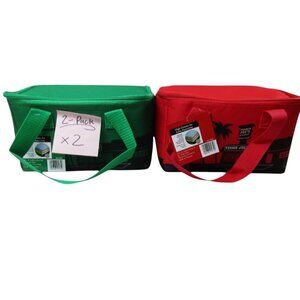 2 x Trader Joe's Mini‎ Insulated Cooler Tote Bag Large Red and Green 1.5 Gallon